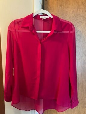 BCBGeneration Sheer Button-Down Blouse in Fuchsia